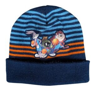 Space Jam A New Legacy Beanie Bugs Bunny Marvin Taz Striped Knit Hat Navy Blue